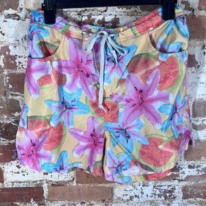 Body Glove Pink and Blue Athletic Shorts Vibrant Floral Design
